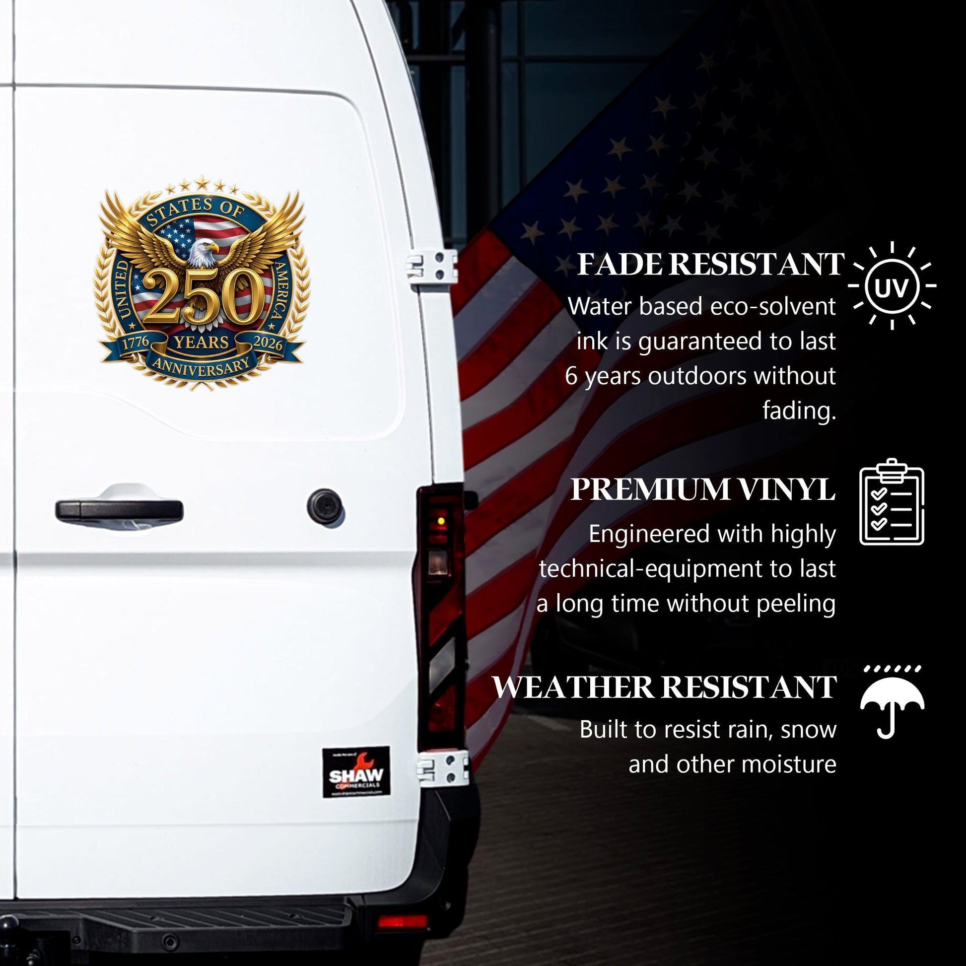 🔥 LIMITED TIME OFFER - USA Eagle Flag 250th Anniversary High Quality UV DTF 3D Decal