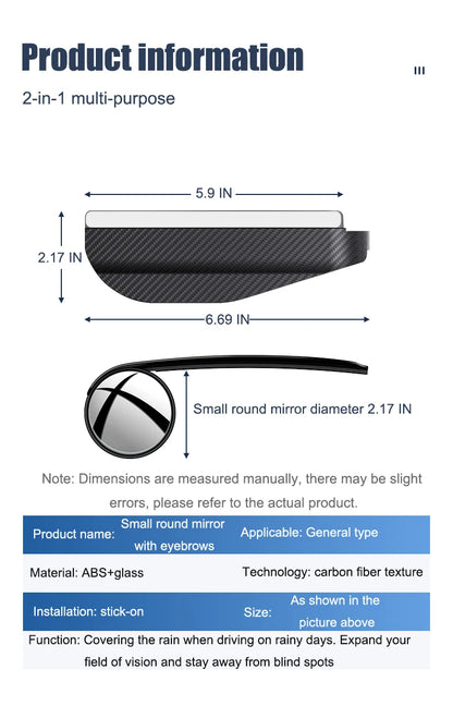 🔥Hot Selling 50%🔥 Car Rear View Mirror Small Round Mirror Rain Eyebrow